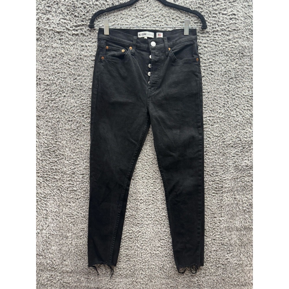 Re/Done‎ Originals Button High Rise Ankle Crop Jeans Black Womens Size 26